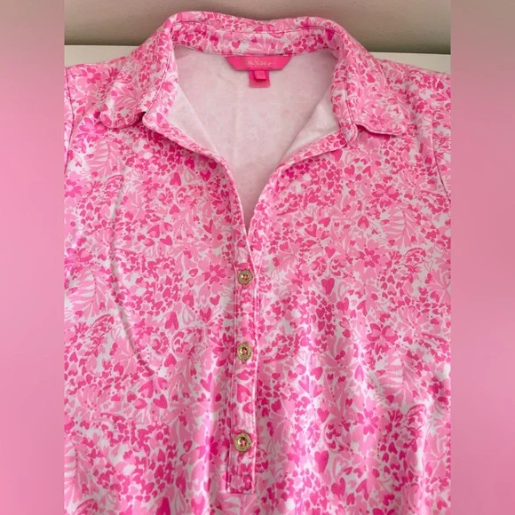 Lilly Pulitzer Short Sleeve Hot Pink Button Up Jorgie Shorts Romper Women’s Sm - Picture 11 of 13